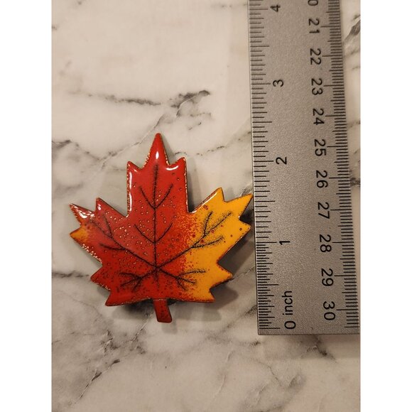 Vintage Jules Perrier Enamel Maple Leaf Brooch Pin Signed Quebec - Picture 3 of 3